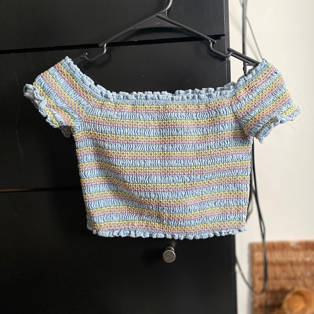 Stripped Off the shoulder crop top